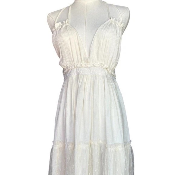 Moonsea Dress Small Women Off White Cream Ruffled Halter Neck Back Gauze  Mini - Picture 4 of 8